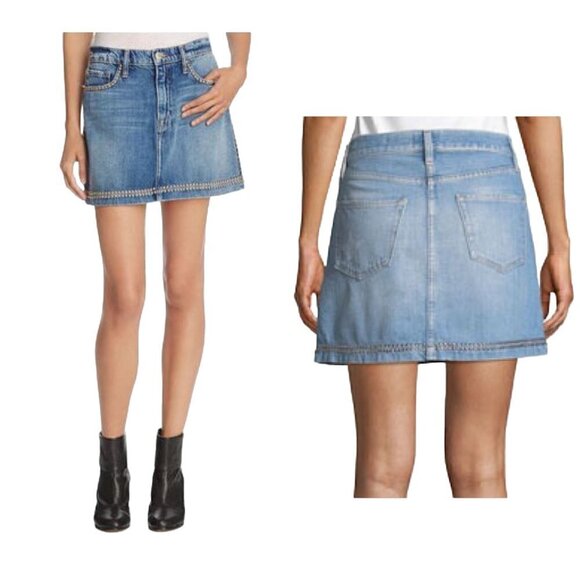NWT Frame Denim Le Mini Skirt Studded,‎  Size 24, Blue with Silver Studs - Picture 4 of 15